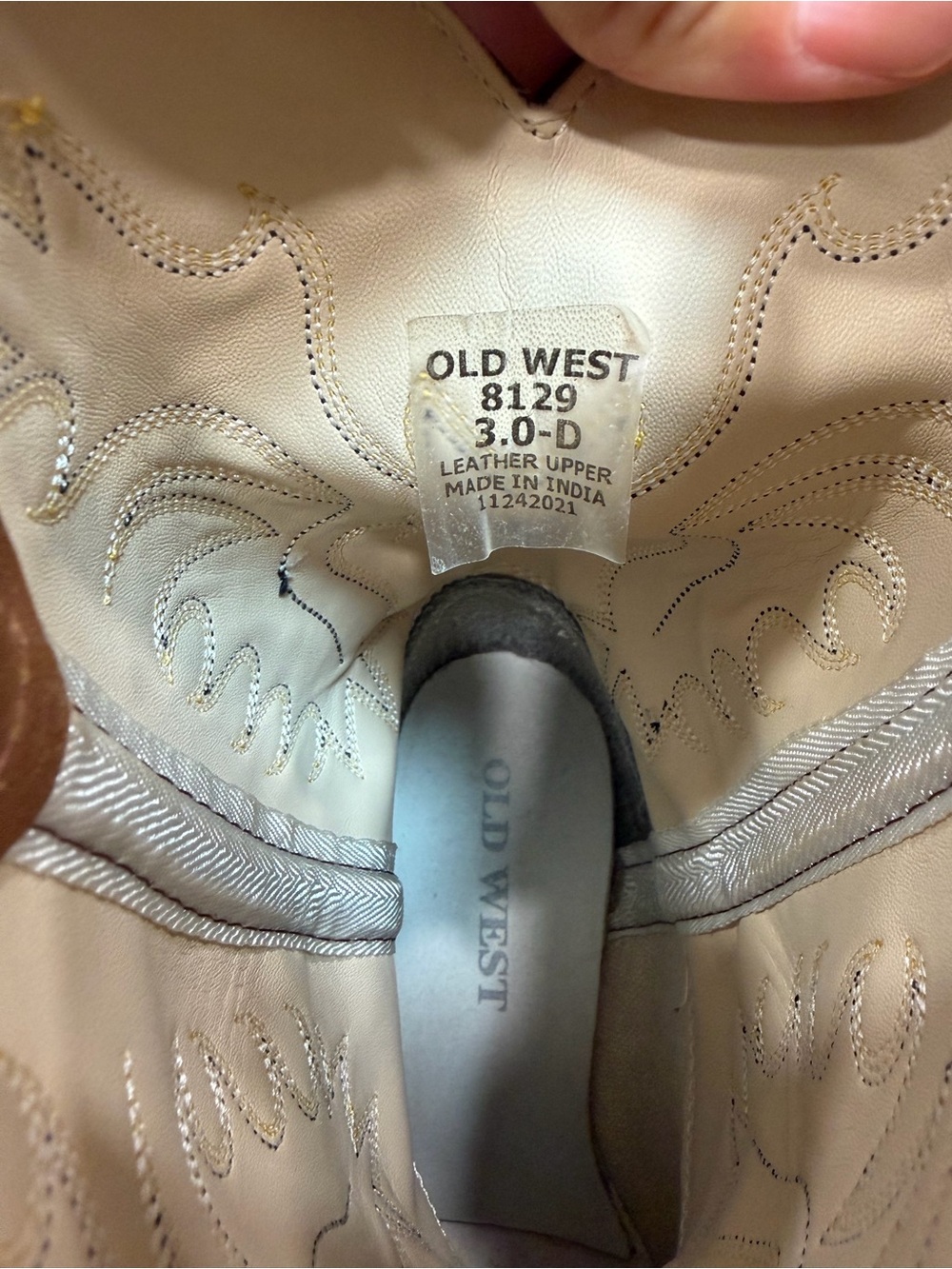 Old West Kids 8129 Tan/Brown Leather Western Cowboy Boots Size 3.0D - Picture 4 of 8
